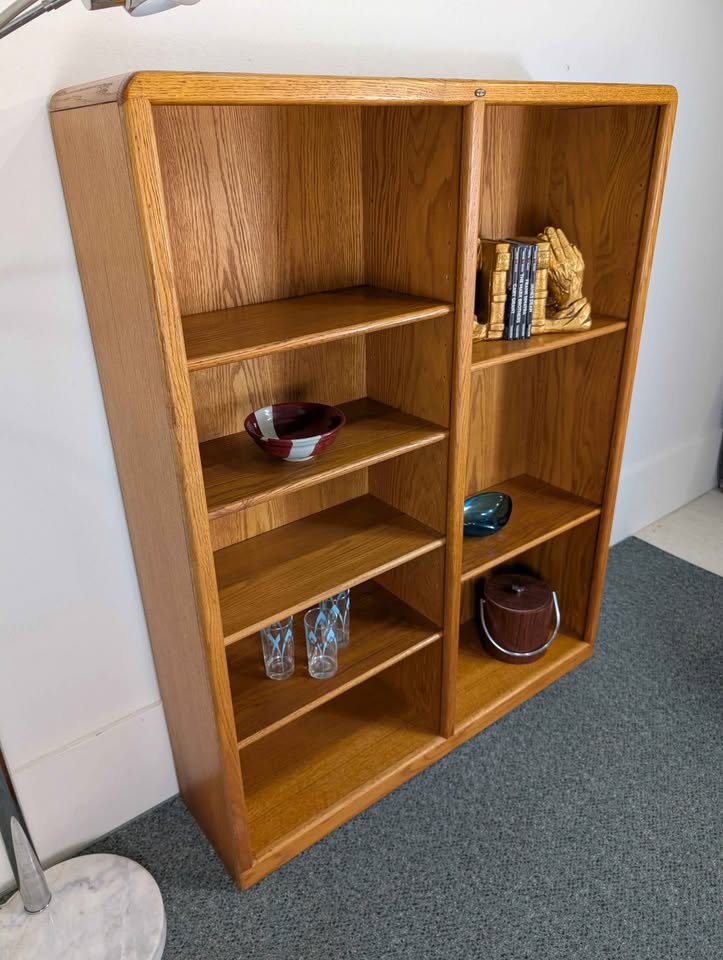 Teak Stained 6 Shelf Double Bookcase in Oak Modular