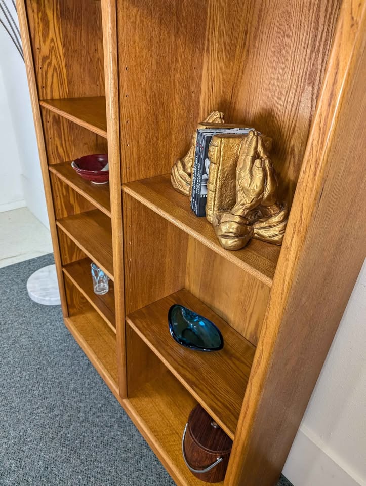 Teak Stained 6 Shelf Double Bookcase in Oak Modular
