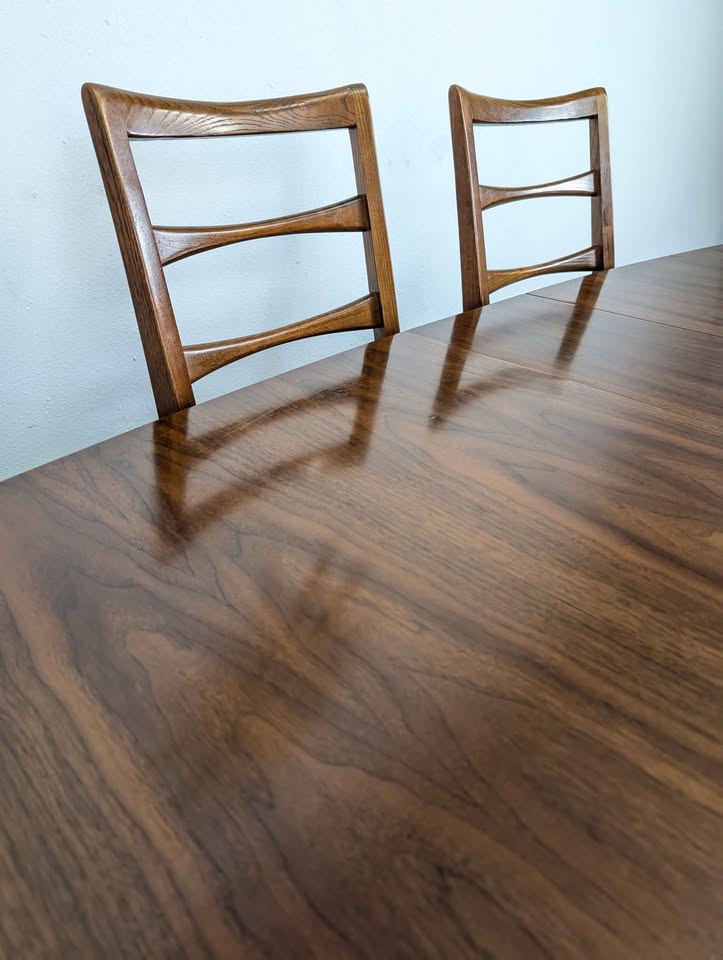 MCM Walnut Dining Table & 6 Chair Set by Broyhill Lenoir