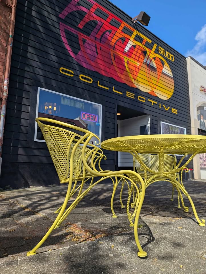 MCM 1960's Wrought Iron Patio Set in Lemongrass Yellow