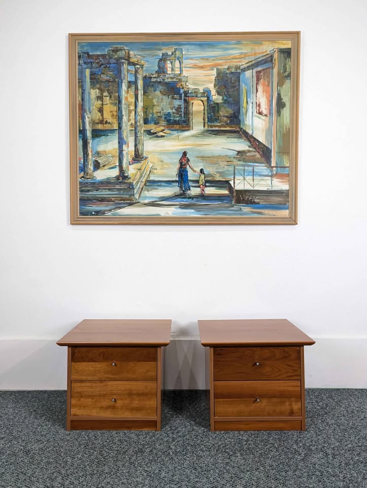 Pair of Scandinavian Low Nightstands / End Tables for Platform Bed