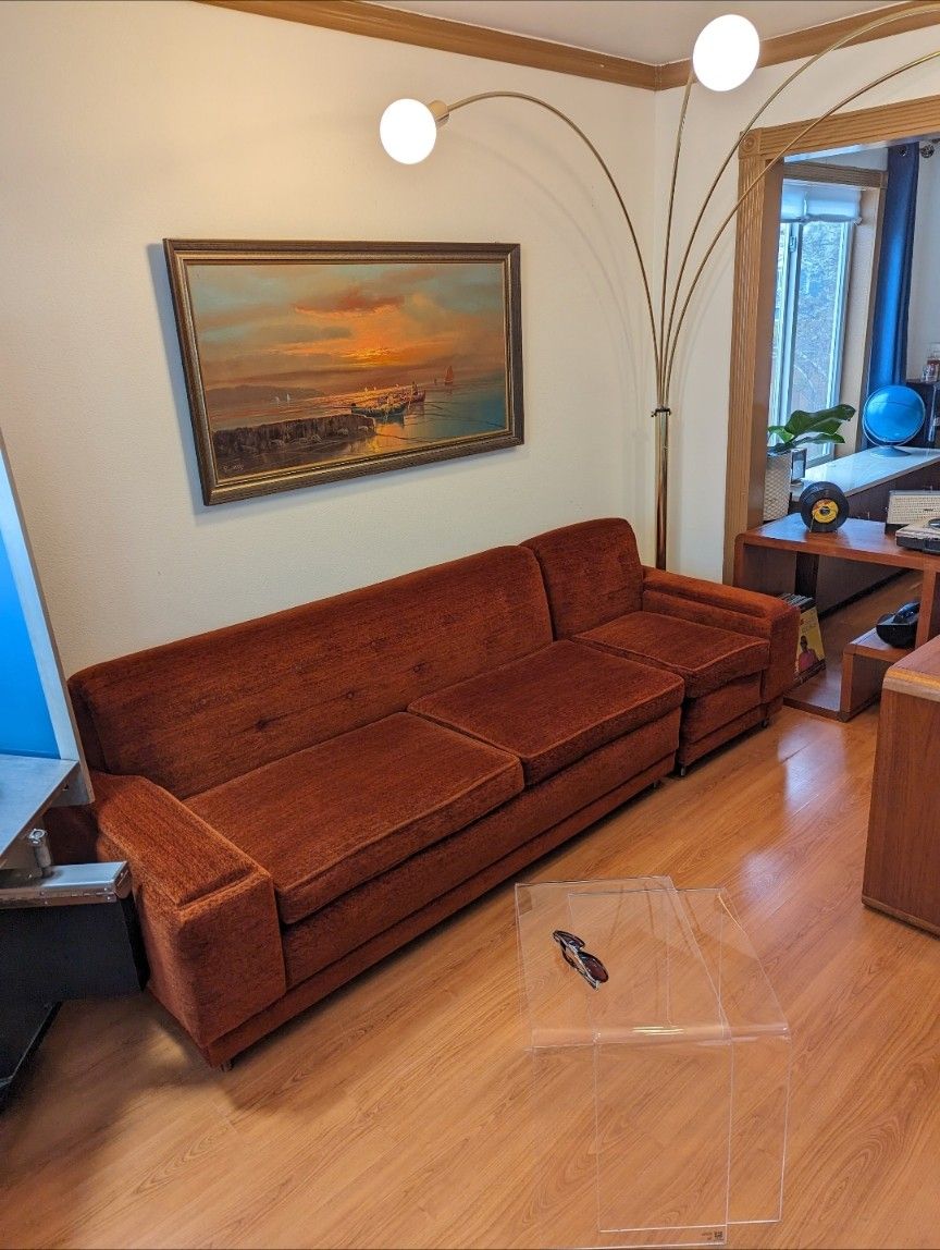 Stunning MCM Modular Burnt Orange Velvet Couch