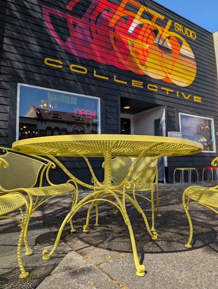 MCM 1960's Wrought Iron Patio Set in Lemongrass Yellow