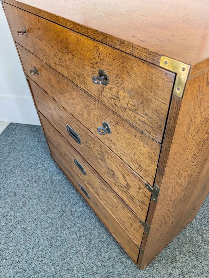 MCM 5 Drawer Hollywood Regency Campaign Highboy by Bernhardt