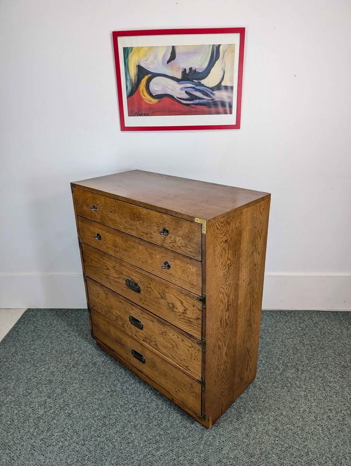 MCM 5 Drawer Hollywood Regency Campaign Highboy by Bernhardt