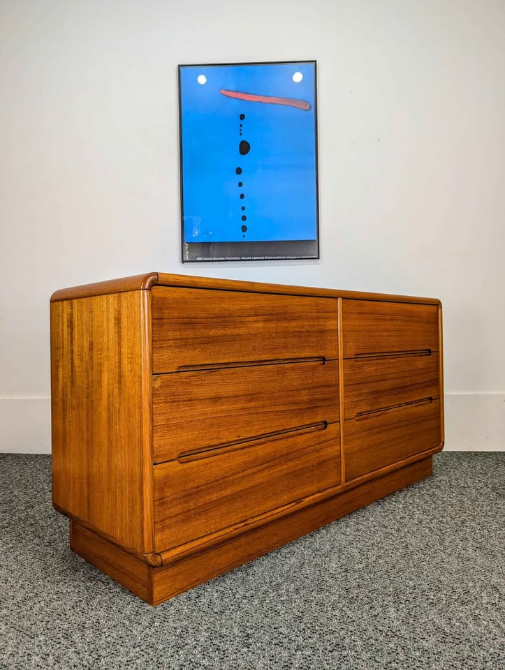 Danish Modern 6 Drawer Teak Lowboy Dresser by Sun Cabinet Co.