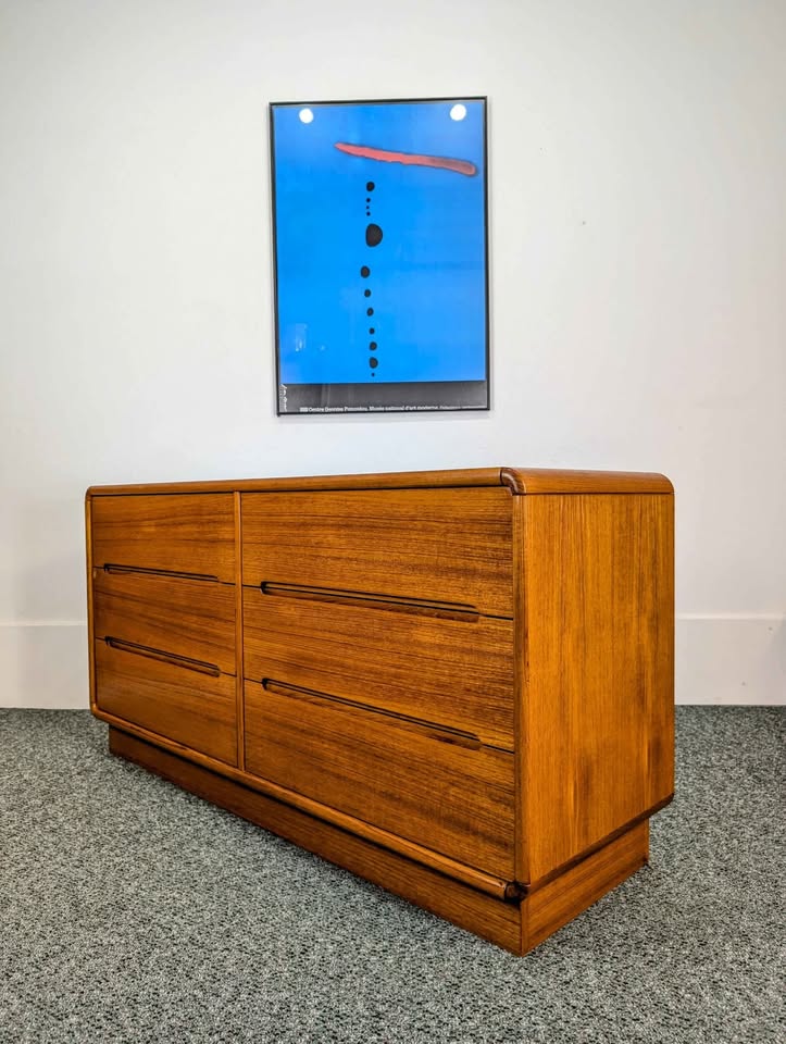 Danish Modern 6 Drawer Teak Lowboy Dresser by Sun Cabinet Co.