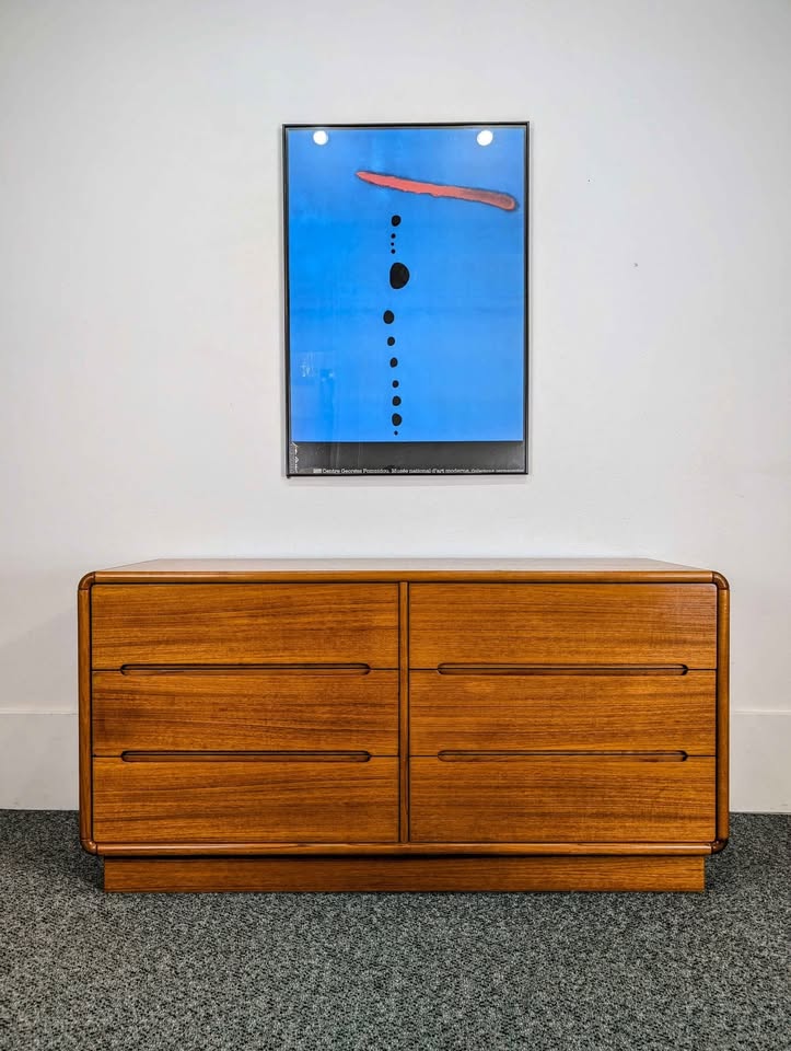 Danish Modern 6 Drawer Teak Lowboy Dresser by Sun Cabinet Co.