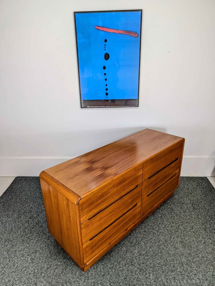 Danish Modern 6 Drawer Teak Lowboy Dresser by Sun Cabinet Co.