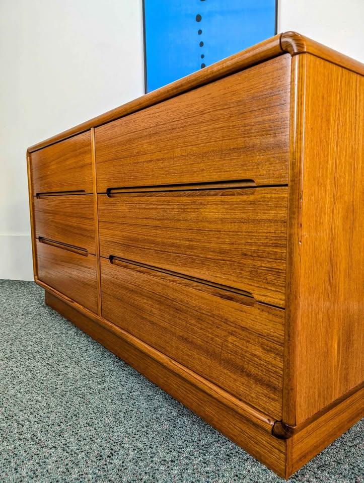 Danish Modern 6 Drawer Teak Lowboy Dresser by Sun Cabinet Co.
