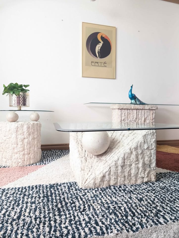 Set of 3 Tessellated Living Room Tables / Coffee, End & Sofa Console