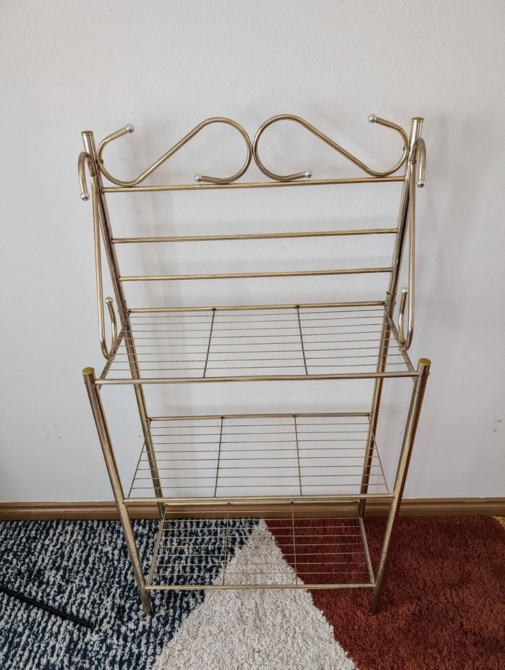 Postmodern Vintage 3 Tiered Indoor Brass Shelf / Plant Stand