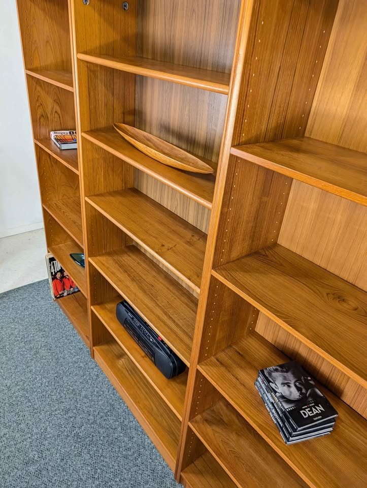 Danish Modern Teak Wall Unit Set of 3 Tall Bookshelves