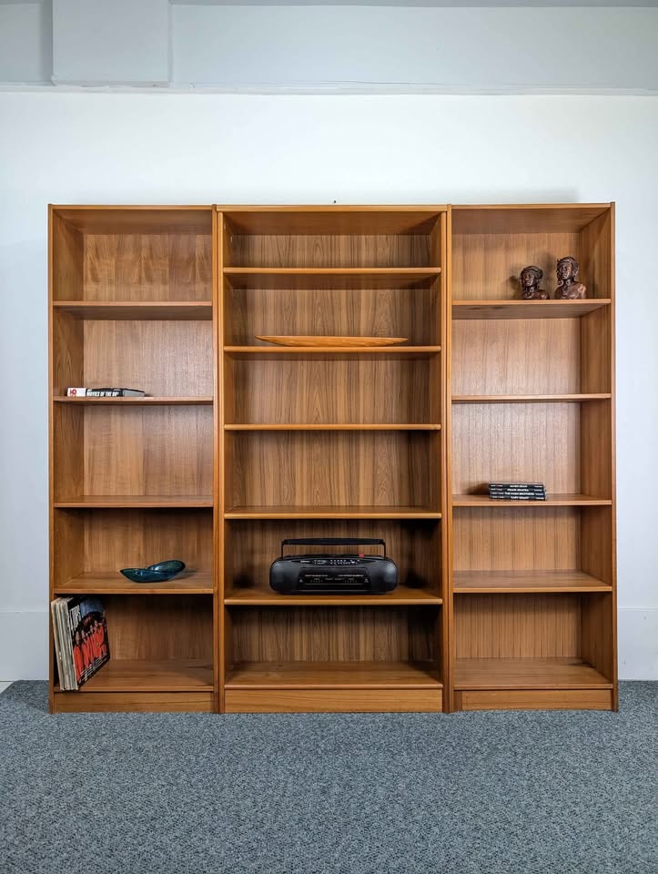 Danish Modern Teak Wall Unit Set of 3 Tall Bookshelves