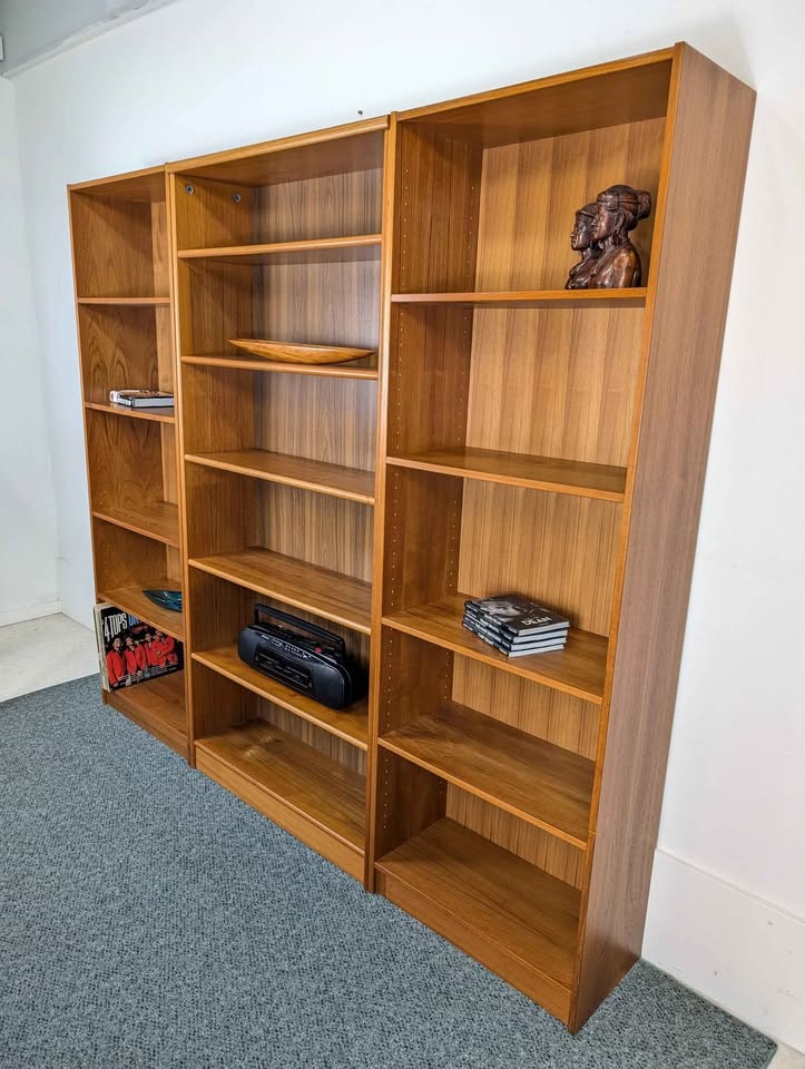 Danish Modern Teak Wall Unit Set of 3 Tall Bookshelves