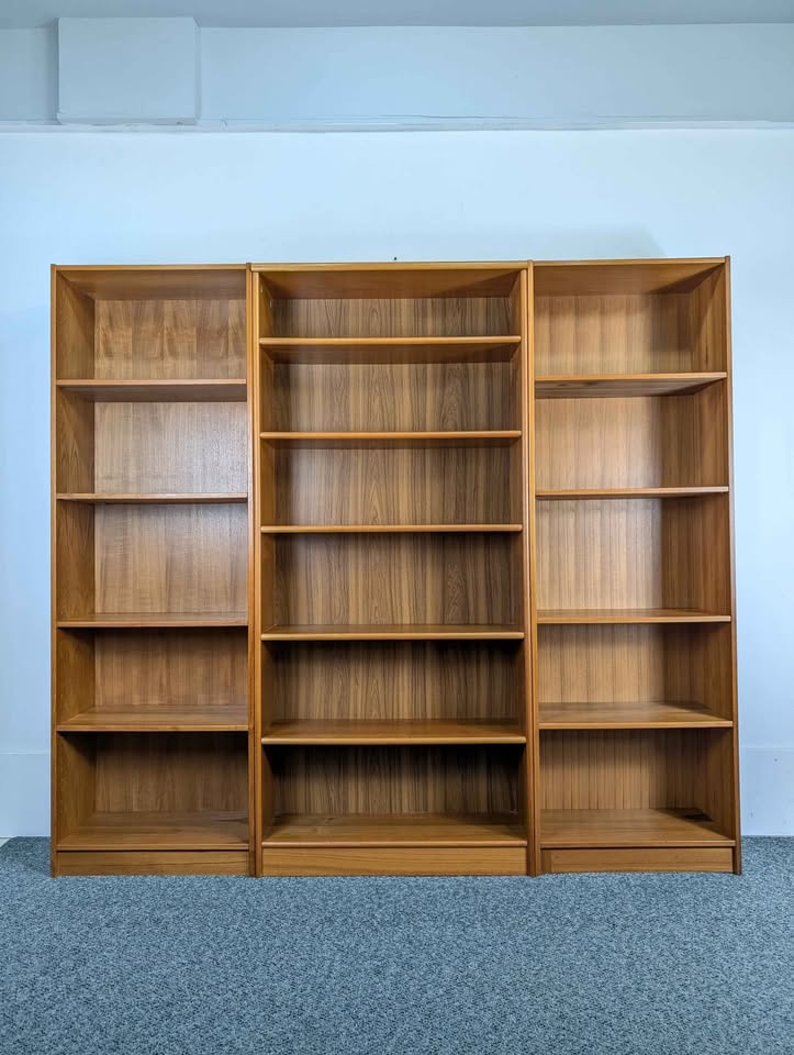 Danish Modern Teak Wall Unit Set of 3 Tall Bookshelves