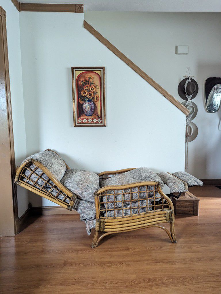 Mid Century Vintage Boho Bamboo & Rattan Jungalow Recliner