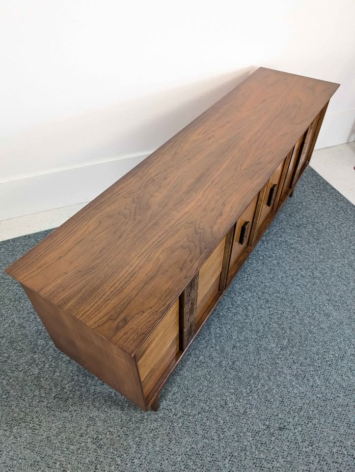 1960's Mid Century Modern Bassett Mayan 9 Drawer Walnut Dresser