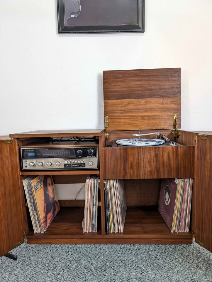 MCM Walnut Record Player Cabinet & Vinyl Storage by Hamlin