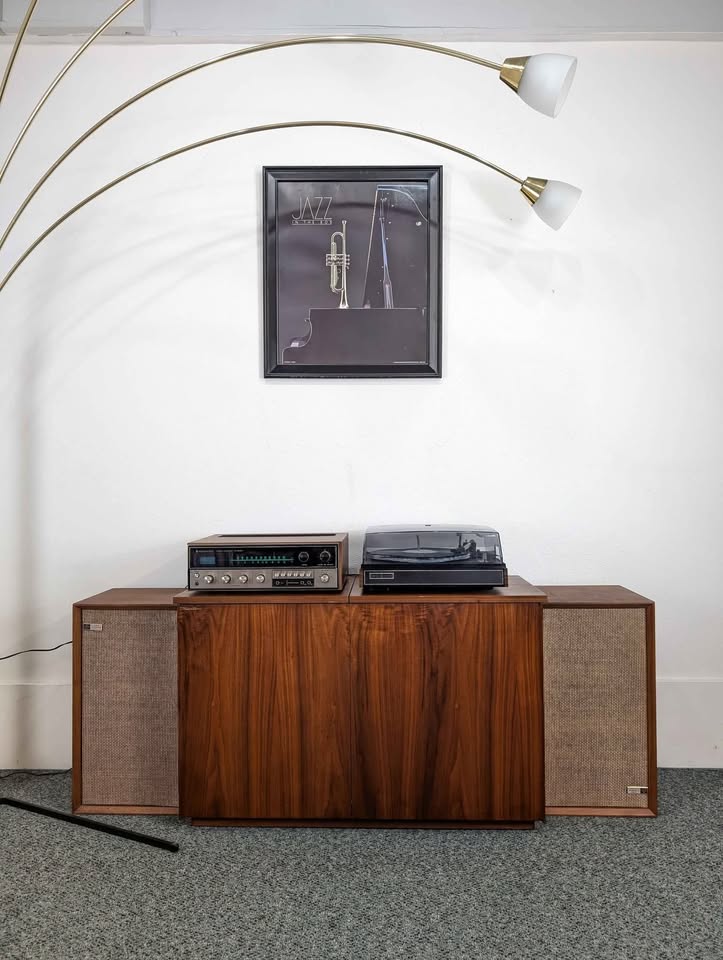 MCM Walnut Record Player Cabinet & Vinyl Storage by Hamlin