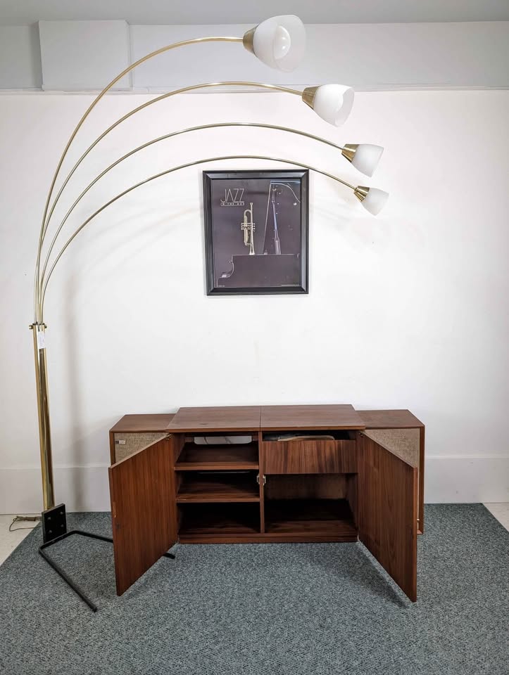 MCM Walnut Record Player Cabinet & Vinyl Storage by Hamlin