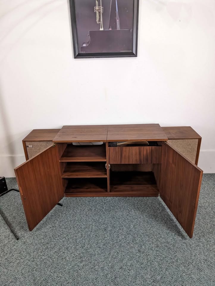 MCM Walnut Record Player Cabinet & Vinyl Storage by Hamlin