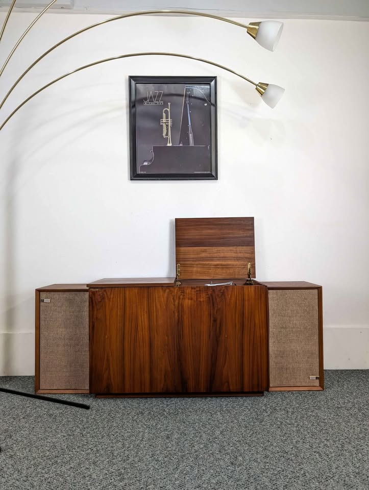 MCM Walnut Record Player Cabinet & Vinyl Storage by Hamlin