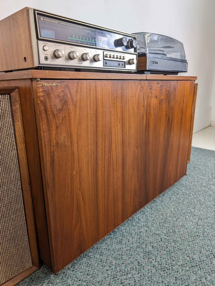 MCM Walnut Record Player Cabinet & Vinyl Storage by Hamlin