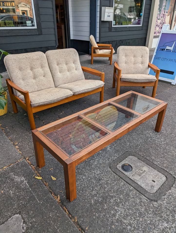 Danish Modern Teak Loveseat & Lounge Chairs by Domino Mobler