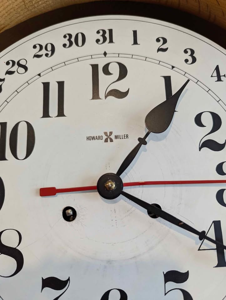 Vintage MCM Arthur Umanoff for Howard Miller Oak Wall Clock Model 613