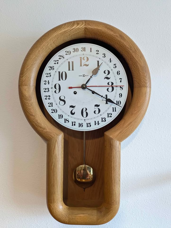 Vintage MCM Arthur Umanoff for Howard Miller Oak Wall Clock Model 613