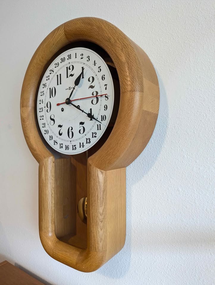 Vintage MCM Arthur Umanoff for Howard Miller Oak Wall Clock Model 613