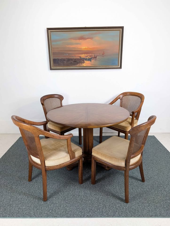Mid Century Dining Table & 6 Gold Velvet Chairs