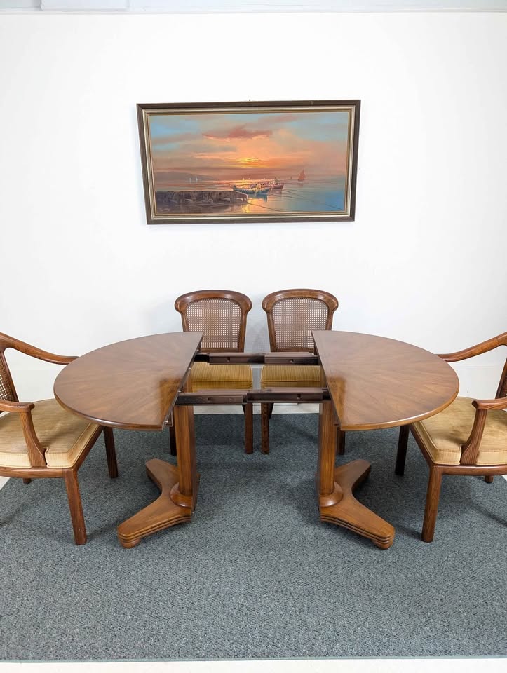 Mid Century Dining Table & 6 Gold Velvet Chairs