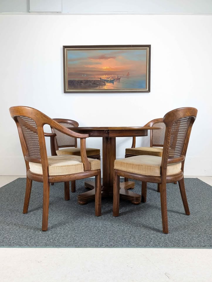 Mid Century Dining Table & 6 Gold Velvet Chairs