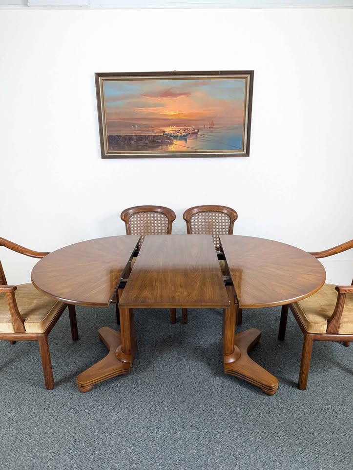 Mid Century Dining Table & 6 Gold Velvet Chairs