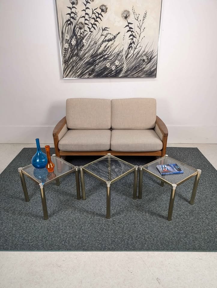 Set of 3 MCM Little Milo Baughman Style Brass Coffee / End Tables