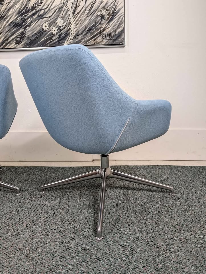 MCM Style Baby Blue & Chrome Swivel Lounge Chairs