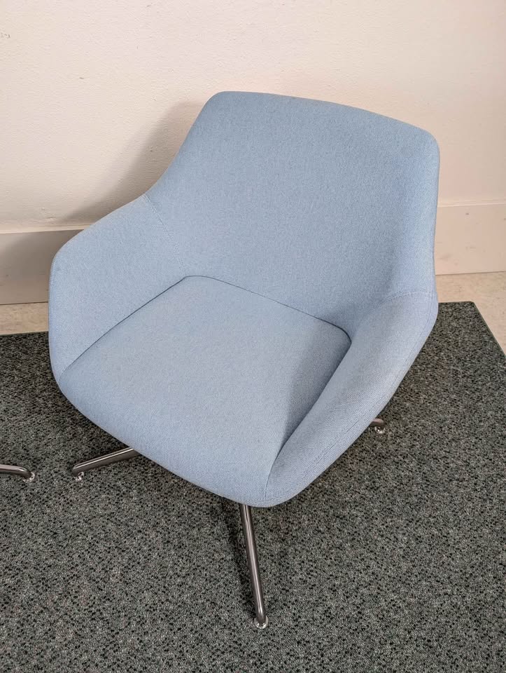 MCM Style Baby Blue & Chrome Swivel Lounge Chairs