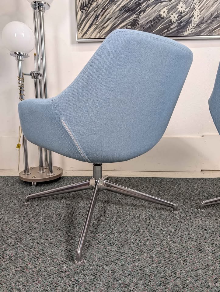 MCM Style Baby Blue & Chrome Swivel Lounge Chairs