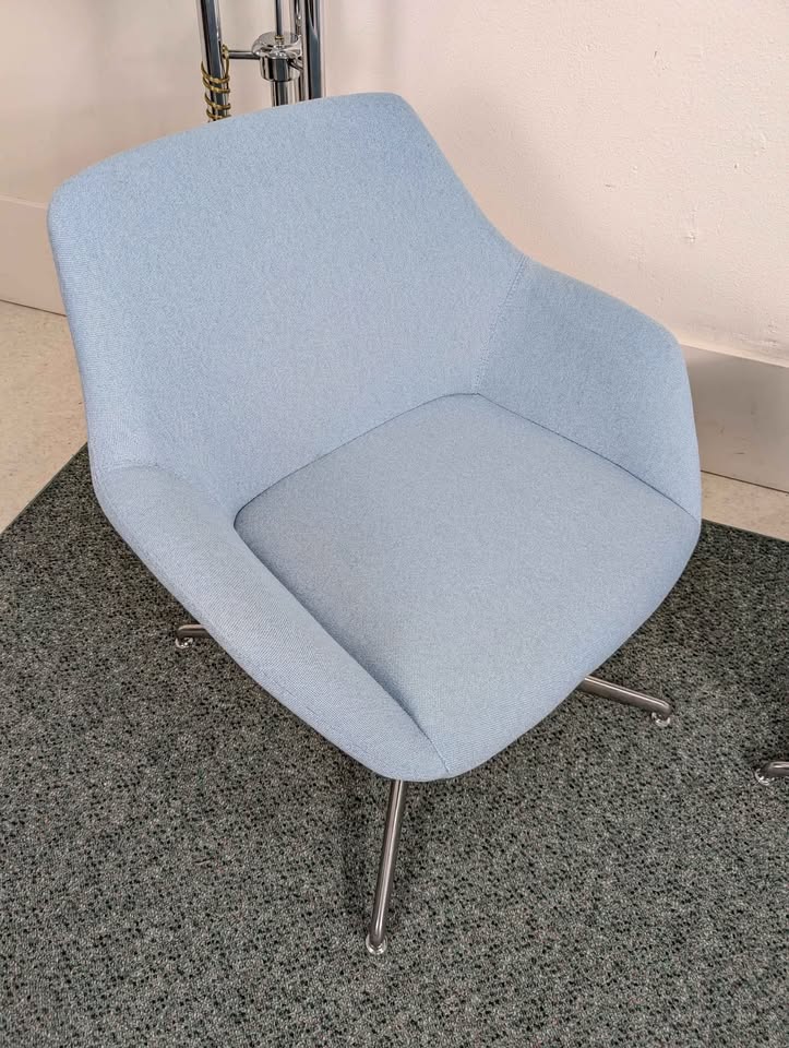 MCM Style Baby Blue & Chrome Swivel Lounge Chairs