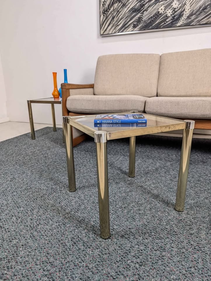 Set of 3 MCM Little Milo Baughman Style Brass Coffee / End Tables