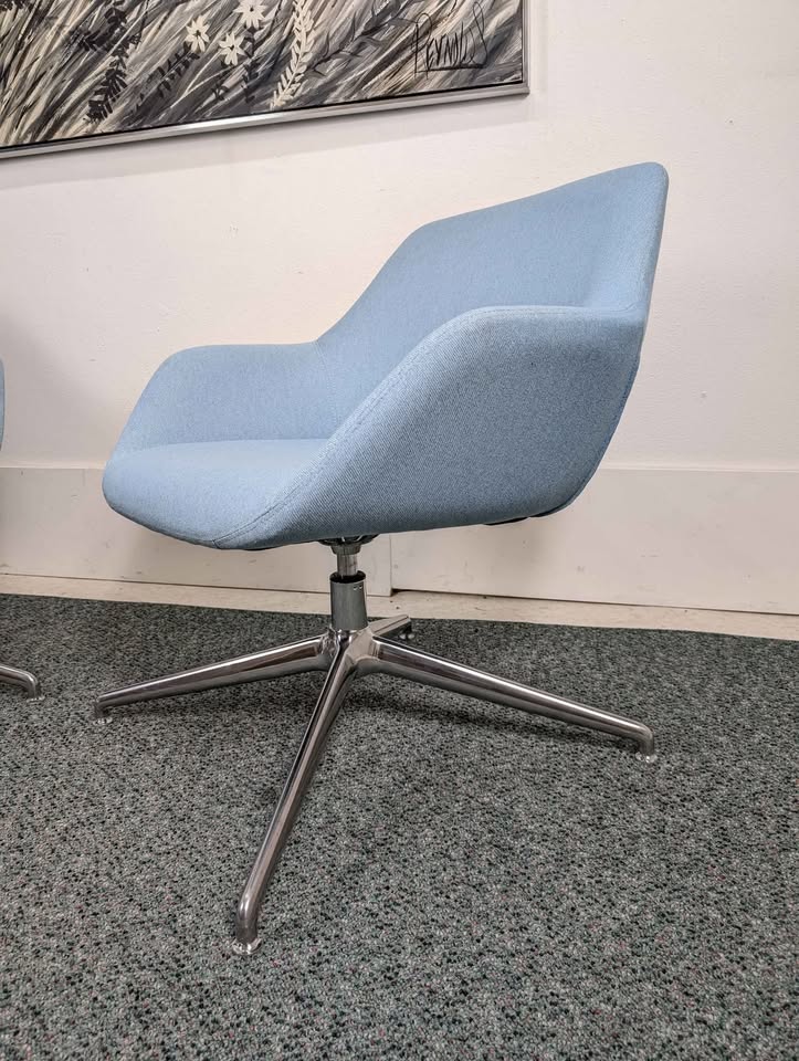 MCM Style Baby Blue & Chrome Swivel Lounge Chairs