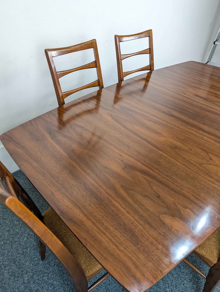 MCM Walnut Dining Table & 6 Chair Set by Broyhill Lenoir