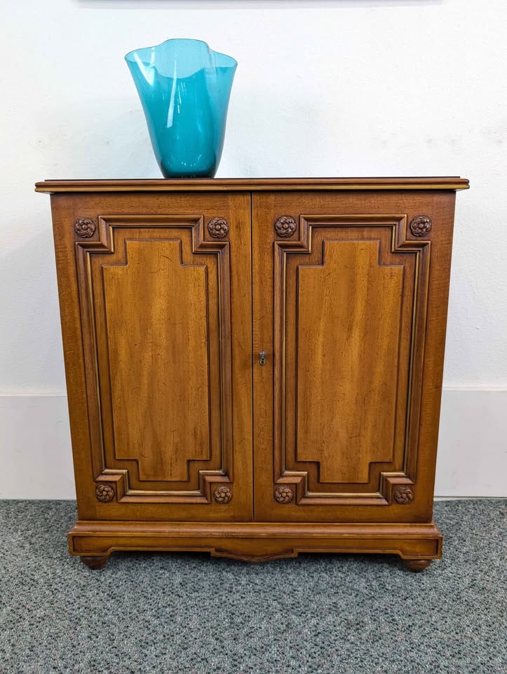 Petite Mid Century Walnut Entry Way / Console Table Cabinet by Henredon