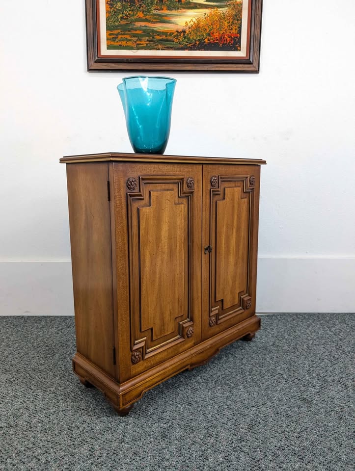 Petite Mid Century Walnut Entry Way / Console Table Cabinet by Henredon