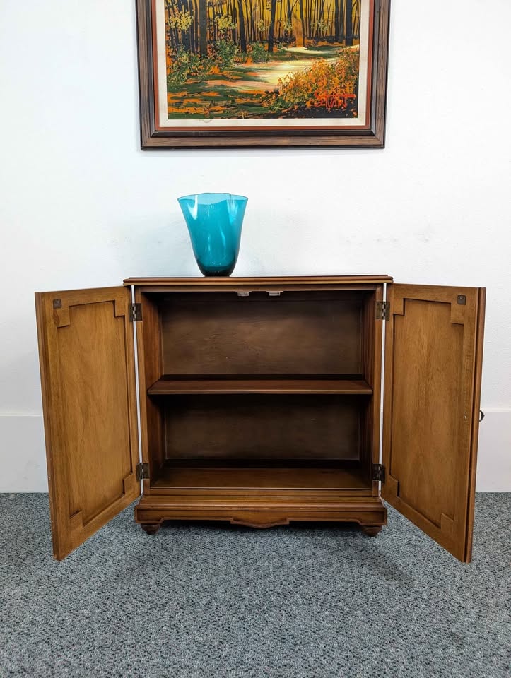Petite Mid Century Walnut Entry Way / Console Table Cabinet by Henredon