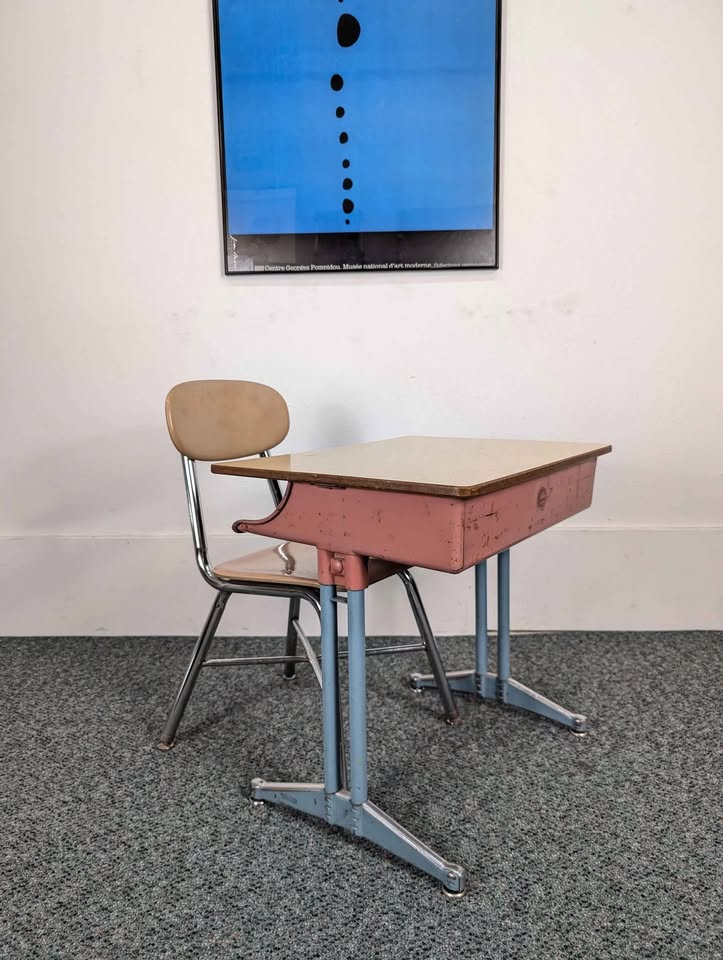 Cutest Little Pink & Blue MCM Vintage Child's Desk & Chair Set