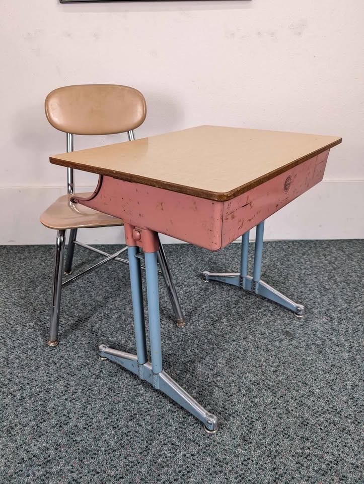 Cutest Little Pink & Blue MCM Vintage Child's Desk & Chair Set