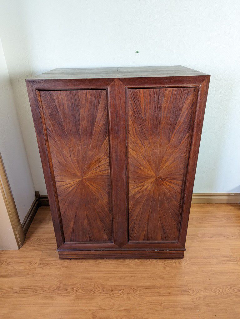 Stunning Teak Magic Box Folding Desk /w Solid Brass Brutalist Pulls